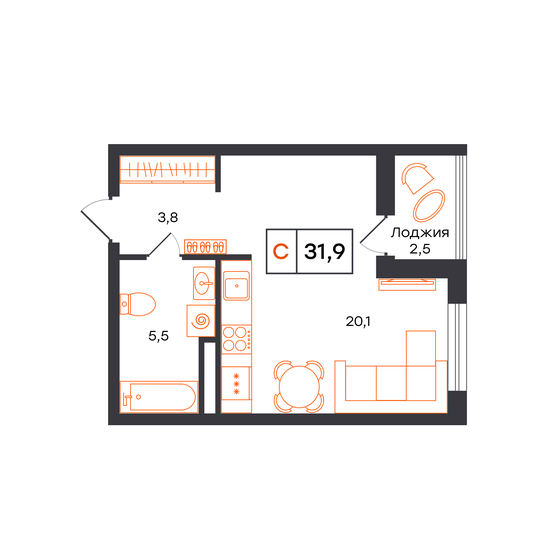 40,8 м², 1-комнатная квартира 4 600 000 ₽ - изображение 61