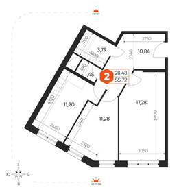 Квартира 55,7 м², 2-комнатная - изображение 1