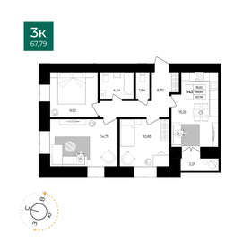 Квартира 67,8 м², 3-комнатная - изображение 1
