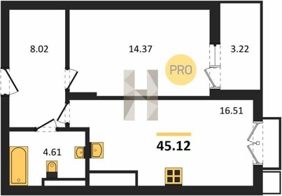 Квартира 45,4 м², 1-комнатная - изображение 1
