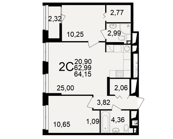 Квартира 64,2 м², 2-комнатная - изображение 1