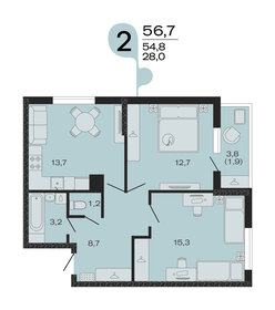 Квартира 56,7 м², 2-комнатная - изображение 1