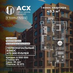 Квартира 49,5 м², 1-комнатная - изображение 2