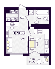Квартира 29,6 м², 1-комнатная - изображение 1