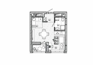 Квартира 25,1 м², студия - изображение 1