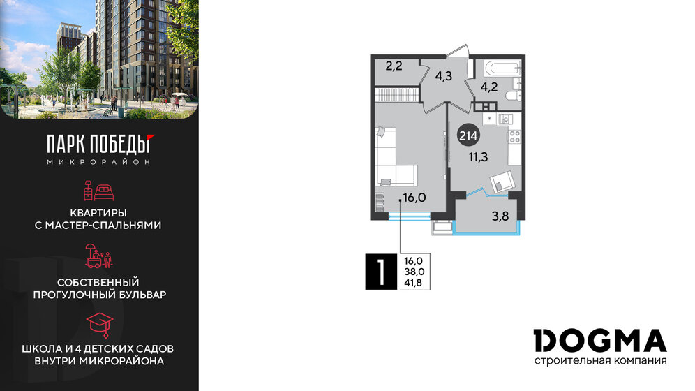 42,5 м², 1-комнатная квартира 6 900 000 ₽ - изображение 81
