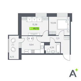 Квартира 46,7 м², 2-комнатная - изображение 1