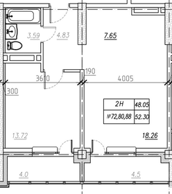 Квартира 52,3 м², студия - изображение 1