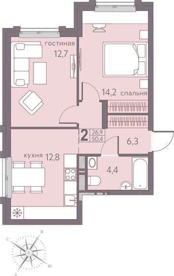 43,9 м², 2-комнатная квартира 7 336 500 ₽ - изображение 15