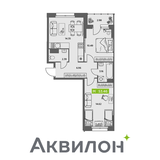 45,4 м², 2-комнатная квартира 5 930 000 ₽ - изображение 98