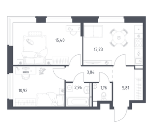 Квартира 53,9 м², 2-комнатная - изображение 1