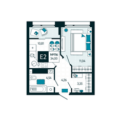 Квартира 34 м², 1-комнатная - изображение 2
