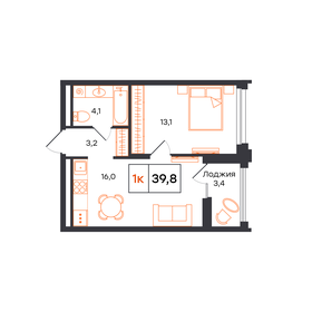 Квартира 39,8 м², 1-комнатная - изображение 1