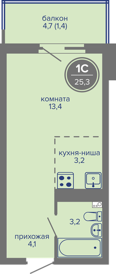 25,3 м², квартира-студия 4 090 000 ₽ - изображение 9