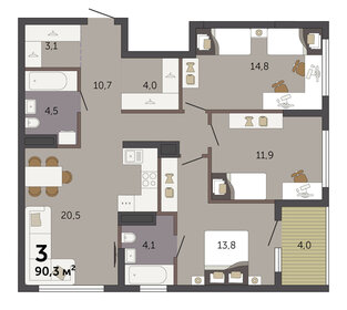 Квартира 90,3 м², 3-комнатная - изображение 2