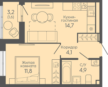 Квартира 37,1 м², 1-комнатная - изображение 1