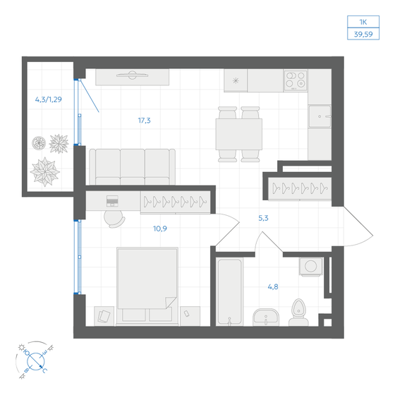 40,3 м², 1-комнатная квартира 8 501 000 ₽ - изображение 21