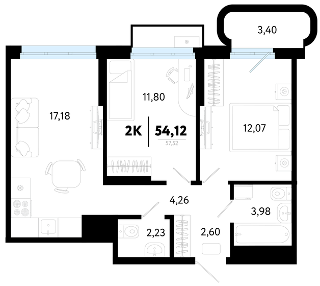 58,1 м², 2-комнатная квартира 7 490 000 ₽ - изображение 61