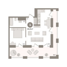 Квартира 80,8 м², 1-комнатная - изображение 3