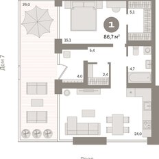 Квартира 86,6 м², 1-комнатная - изображение 3