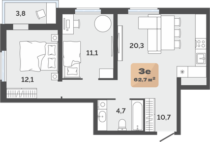 Квартира 60,8 м², 2-комнатная - изображение 1