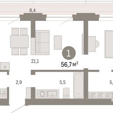 Квартира 56,7 м², 1-комнатная - изображение 3