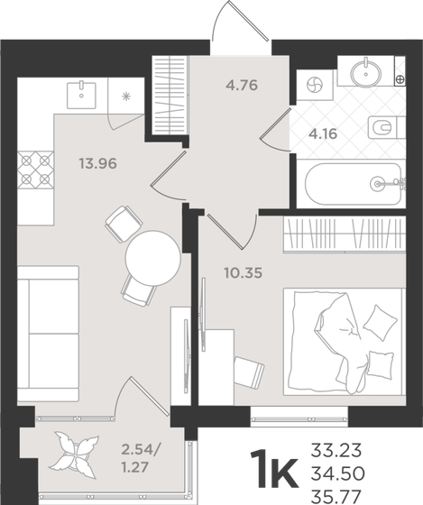 34 м², 1-комнатная квартира 5 433 200 ₽ - изображение 39