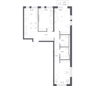 Квартира 72,5 м², 3-комнатная - изображение 1