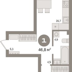 Квартира 46,8 м², 1-комнатная - изображение 3