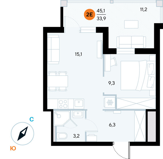 42,4 м², 1-комнатные апартаменты 17 191 616 ₽ - изображение 11