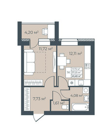 Квартира 41,5 м², 1-комнатная - изображение 1