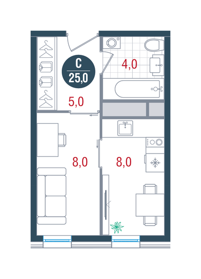 25 м², квартира-студия 10 212 100 ₽ - изображение 1