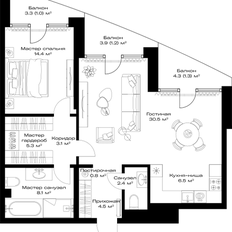 Квартира 79,1 м², 1-комнатная - изображение 2