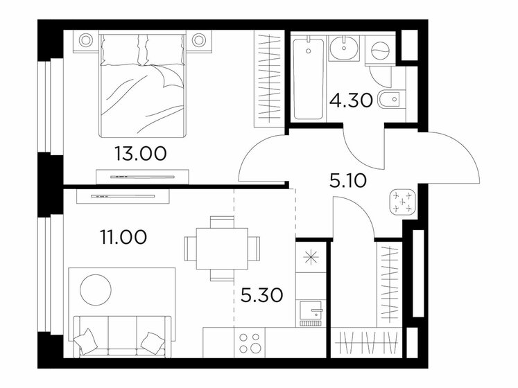 41,9 м², 2-комнатная квартира 7 450 000 ₽ - изображение 1