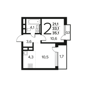 Квартира 35,1 м², 2-комнатная - изображение 1