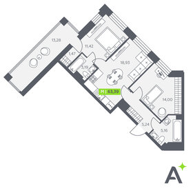 Квартира 63,4 м², 2-комнатная - изображение 1