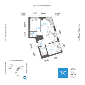 Квартира 64,3 м², 3-комнатная - изображение 1