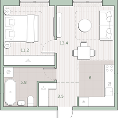Квартира 39,9 м², 1-комнатная - изображение 2