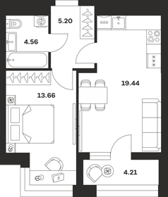 Квартира 47,1 м², 1-комнатная - изображение 1