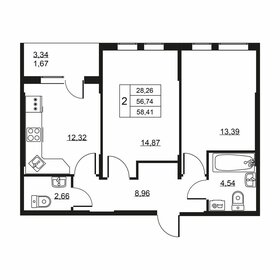 Квартира 58,4 м², 2-комнатная - изображение 1