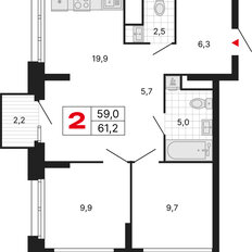 Квартира 61,2 м², 2-комнатная - изображение 2
