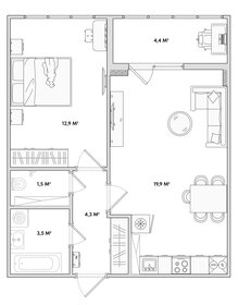 Квартира 42,1 м², 1-комнатная - изображение 1