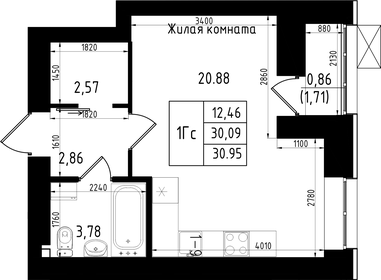 Квартира 31 м², студия - изображение 1