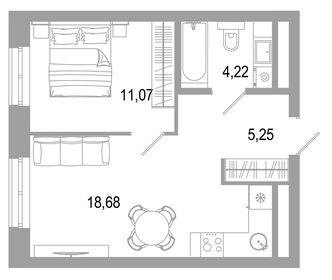 Квартира 38,8 м², 1-комнатная - изображение 1