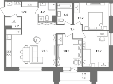 Квартира 85,5 м², 3-комнатная - изображение 1