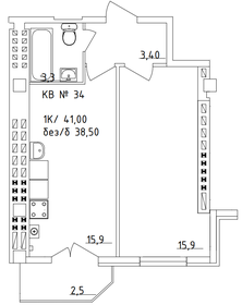 Квартира 41 м², 1-комнатная - изображение 1