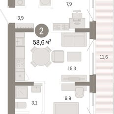 Квартира 58,6 м², 2-комнатная - изображение 3