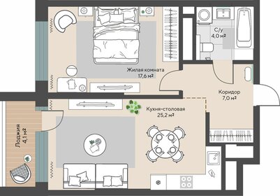 Квартира 55,9 м², 1-комнатная - изображение 2