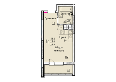 Квартира 29,9 м², студия - изображение 1