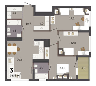 Квартира 89,2 м², 3-комнатная - изображение 2